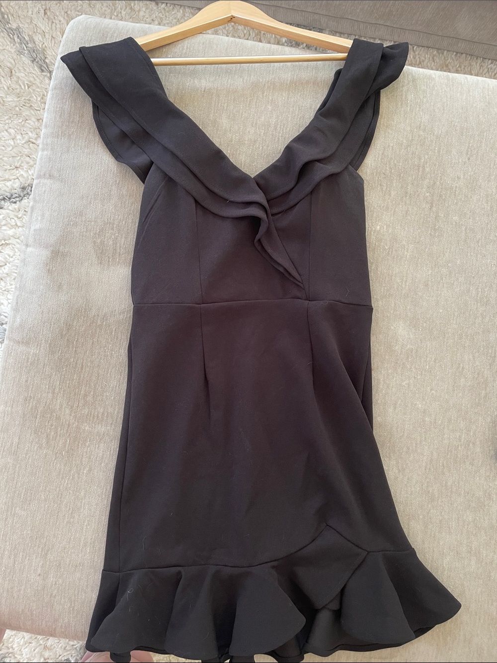 Angel Biba Black Ruffle V-Neck Mini Dress